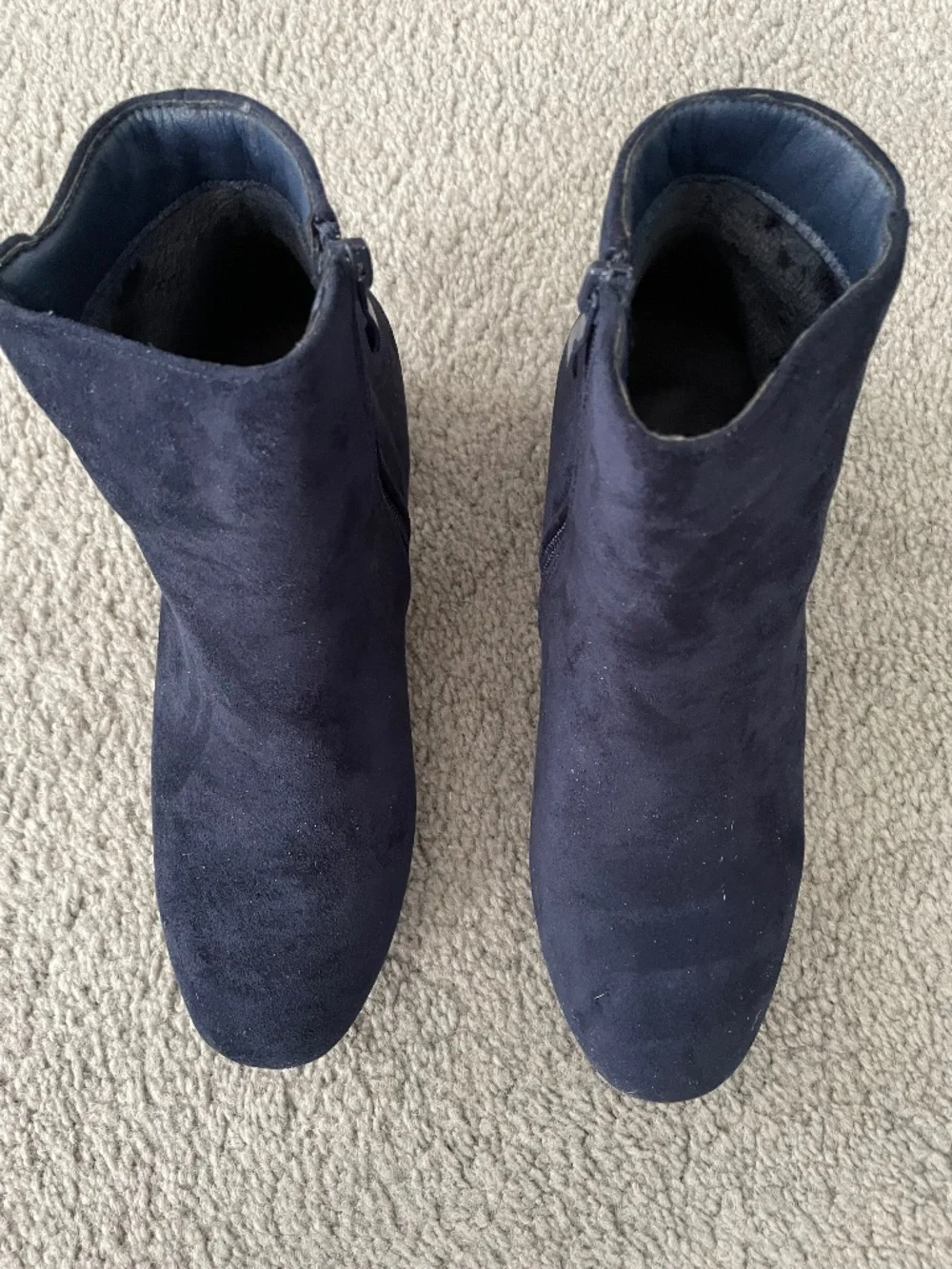 Blue suede booties